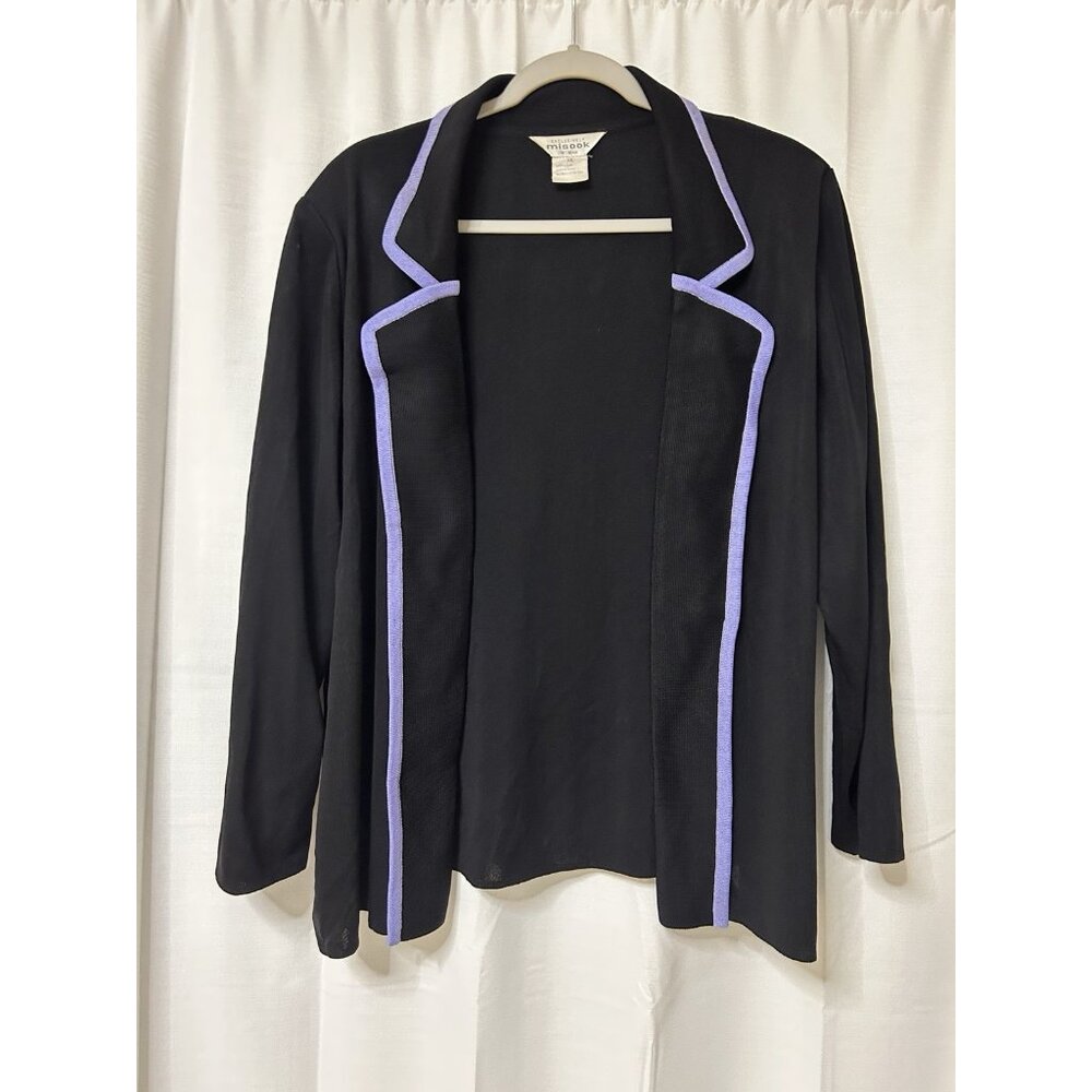 Exclusively Misook Slinky Open Cardigan Knit Jacket Womens 3x Plus Black Purple - Picture 1 of 5